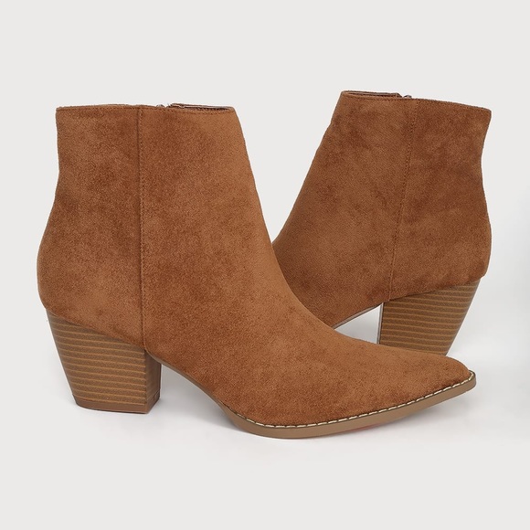 Lulu’s x Matisse Spirit Fawn Pointed Toe Camel Suede Ankle Block Heel Boots NWOT - Picture 4 of 15